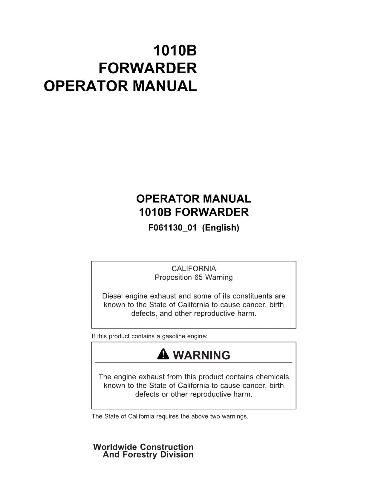 JOHN DEERE 1010B FORWARDER-BETRIEBSHANDBUCH Nr. 7