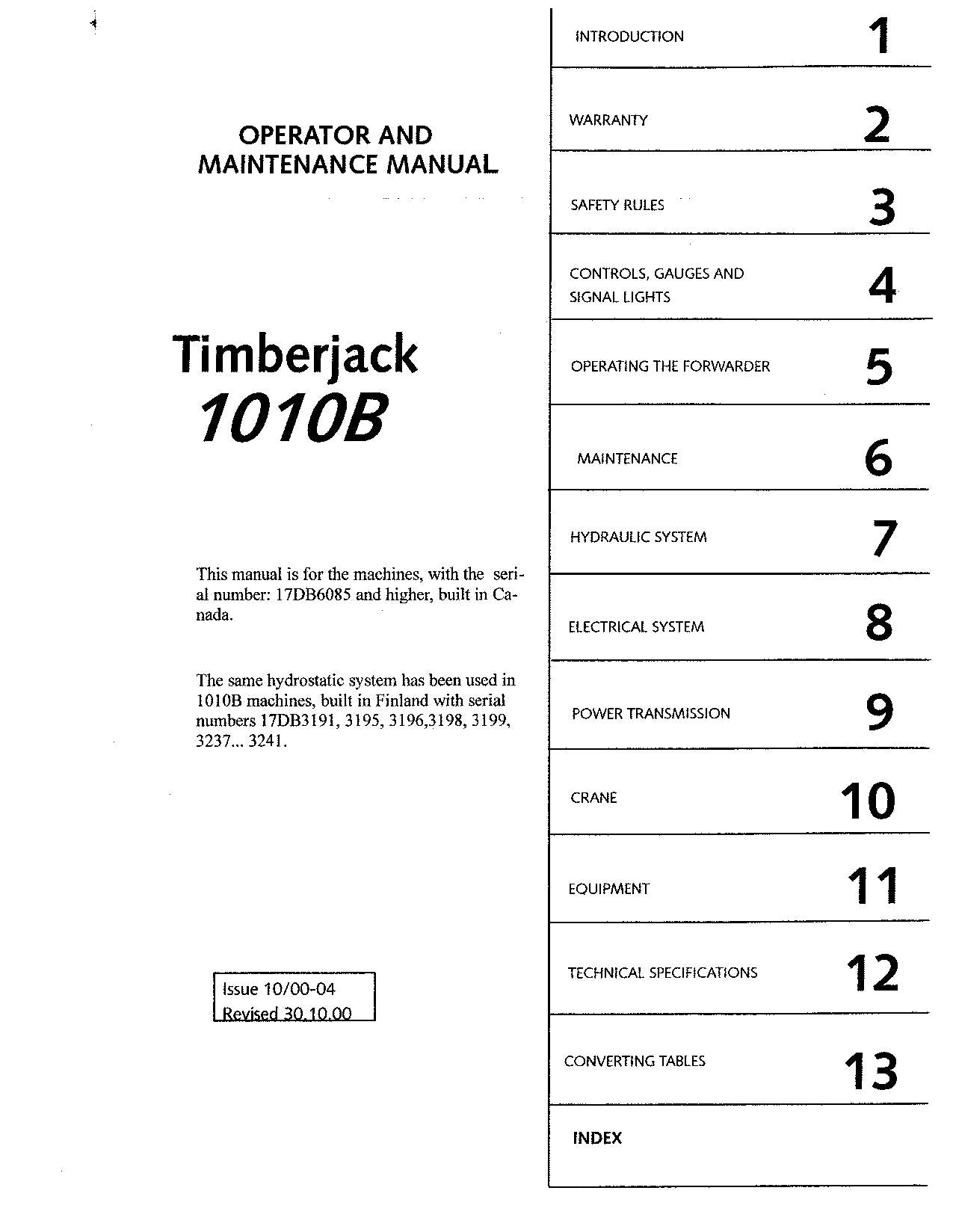 JOHN DEERE 1010B FORWARDER-BETRIEBSHANDBUCH Nr. 7