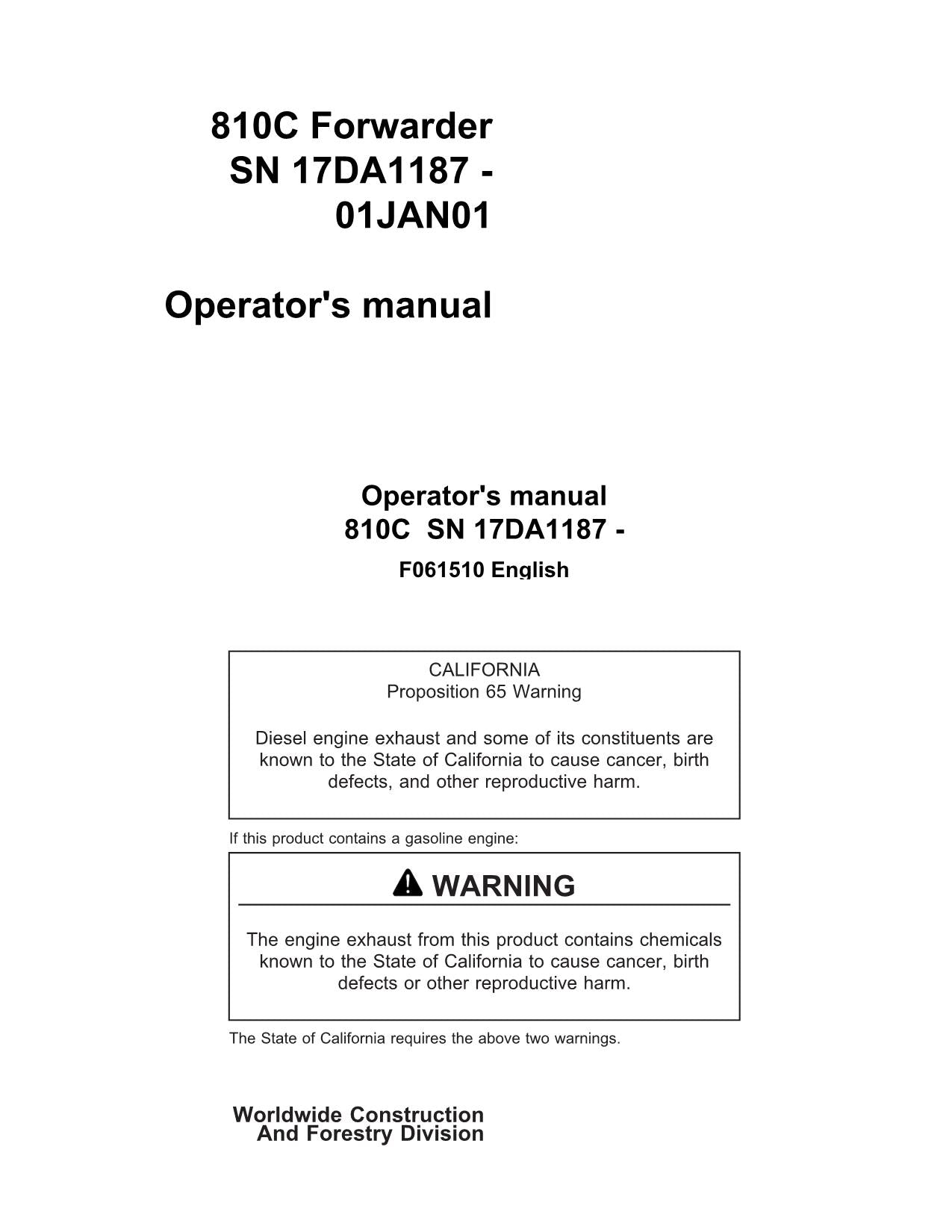 JOHN DEERE 810C FORWARDER OPERATORS MANUAL