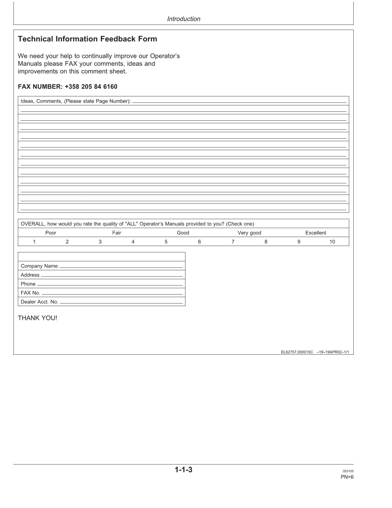 JOHN DEERE F069353 BEDIENUNGSANLEITUNG FÜR FORWARDER