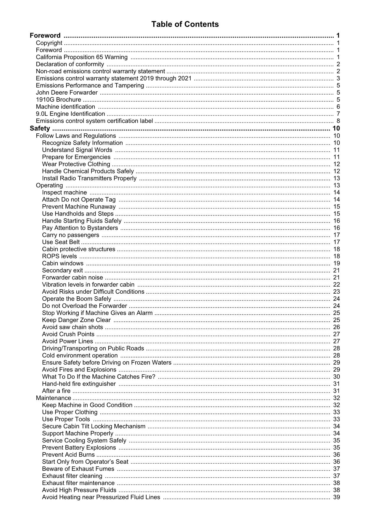 JOHN DEERE 1910G FORWARDER-BETRIEBSHANDBUCH NR. 5