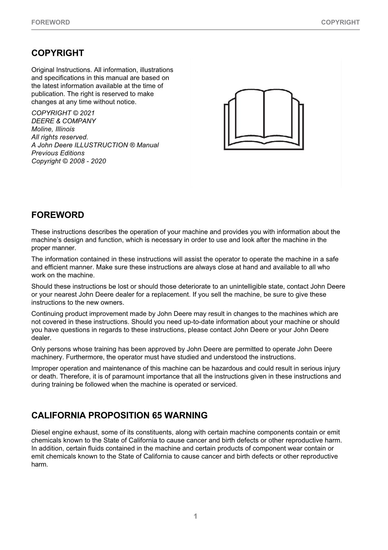 JOHN DEERE 1110G 1210G 1510G T2 FFC FORWARDER OPERATORS MANUAL