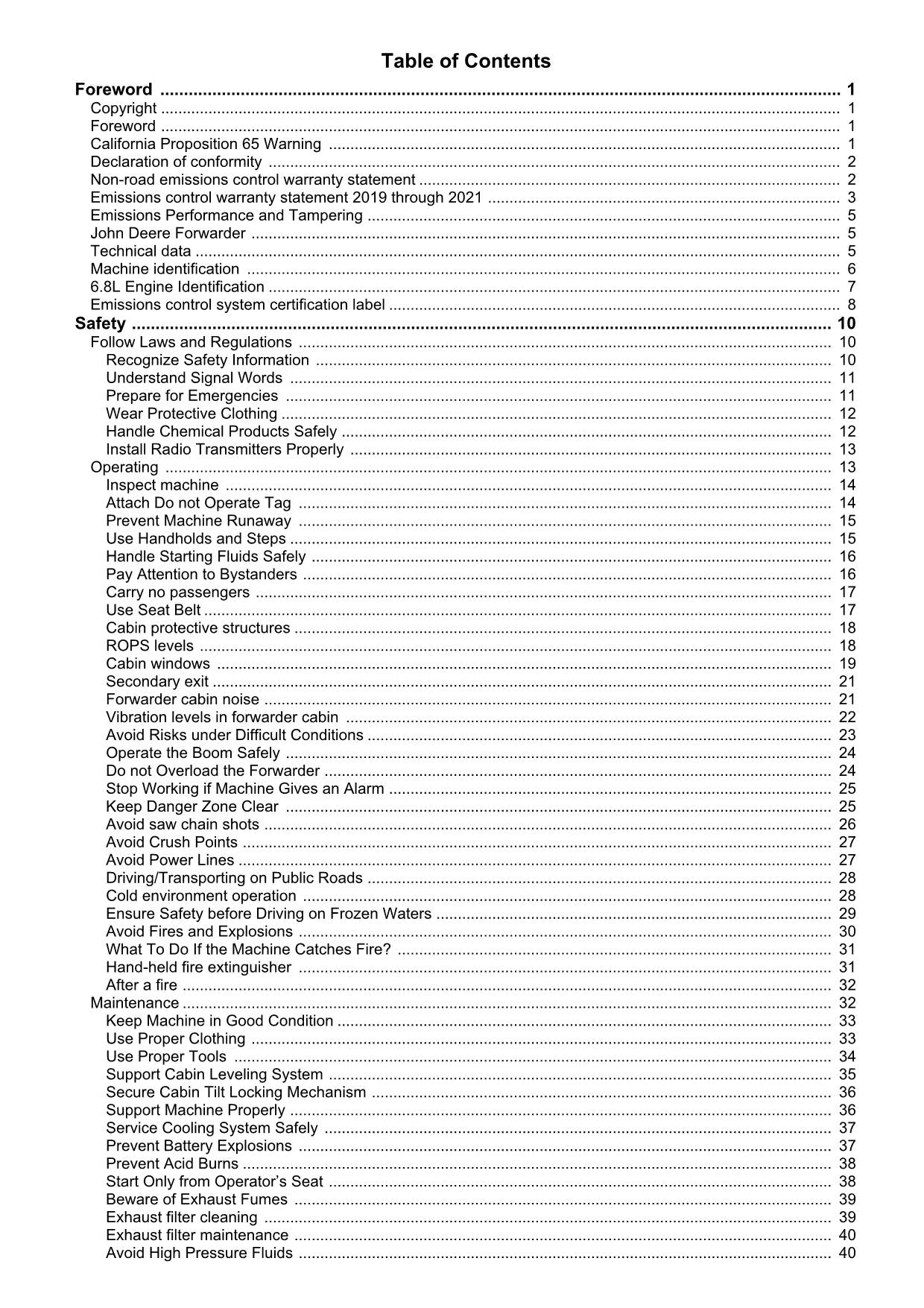 JOHN DEERE 1110G FT4 RL 1210G FT4 RL 1510G FT4 RL FORWARDER OPERATORS MANUAL