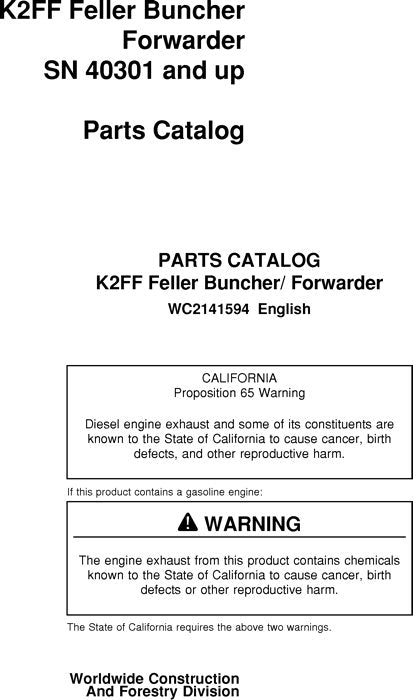 JOHN DEERE K2FF FORWARDER PARTS CATALOG MANUAL