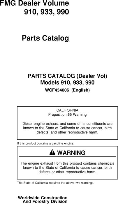 JOHN DEERE 910 933 990 FORWARDER-TEILEKATALOGHANDBUCH