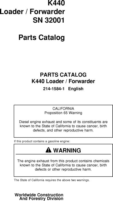 JOHN DEERE K440 FORWARDER-ERSATZTEILKATALOGHANDBUCH