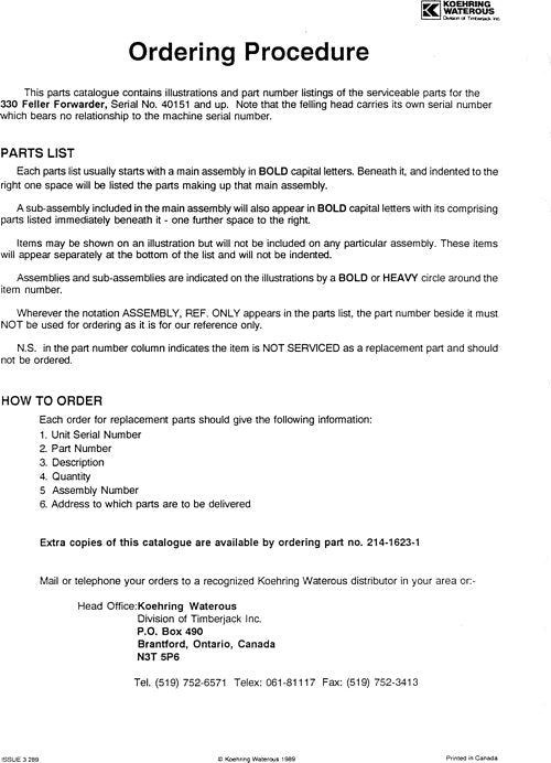 JOHN DEERE 330 FORWARDER PARTS CATALOG MANUAL