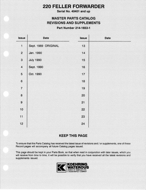 JOHN DEERE 220 FORWARDER PARTS CATALOG MANUAL