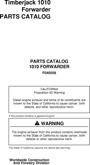 JOHN DEERE 1010 FORWARDER PARTS CATALOG MANUAL ser. 10101621–10101999