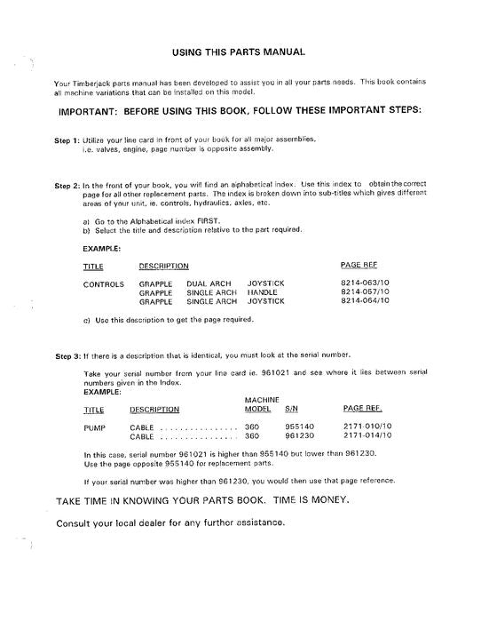 JOHN DEERE 610 FORWARDER PARTS CATALOG MANUAL WCF435213