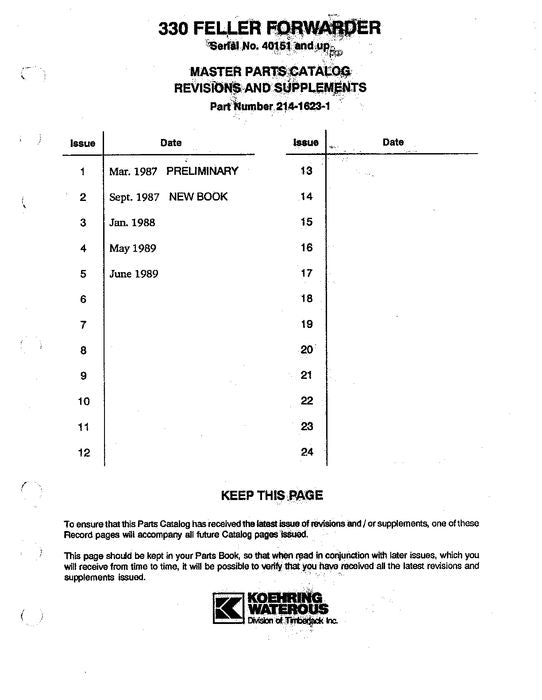 JOHN DEERE 330FF FORWARDER PARTS CATALOG MANUAL