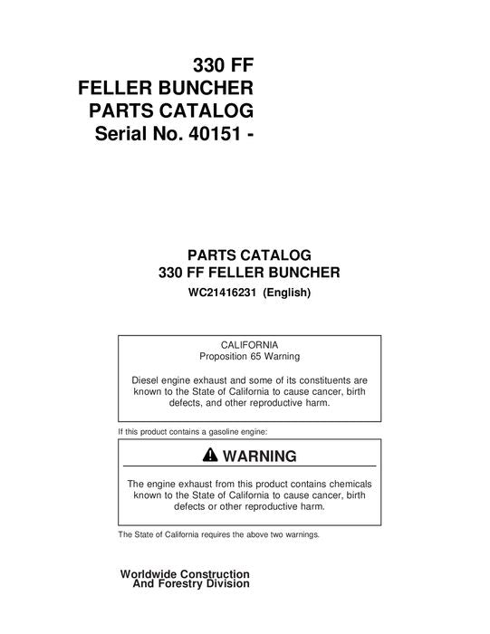 JOHN DEERE 330FF FORWARDER PARTS CATALOG MANUAL