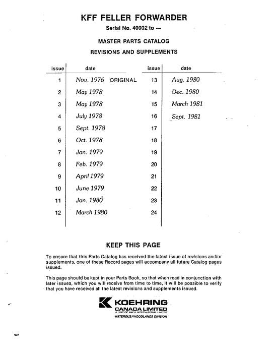 JOHN DEERE KFF FORWARDER PARTS CATALOG MANUAL