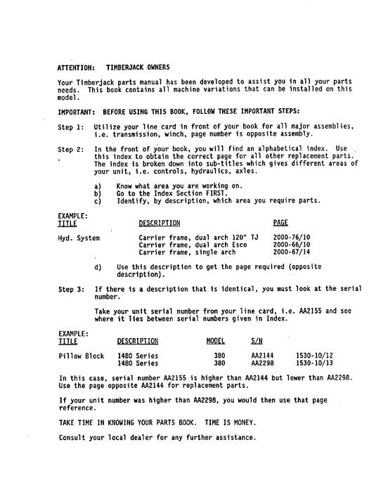 JOHN DEERE 230 FORWARDER PARTS CATALOG MANUAL AA5191-AC5999