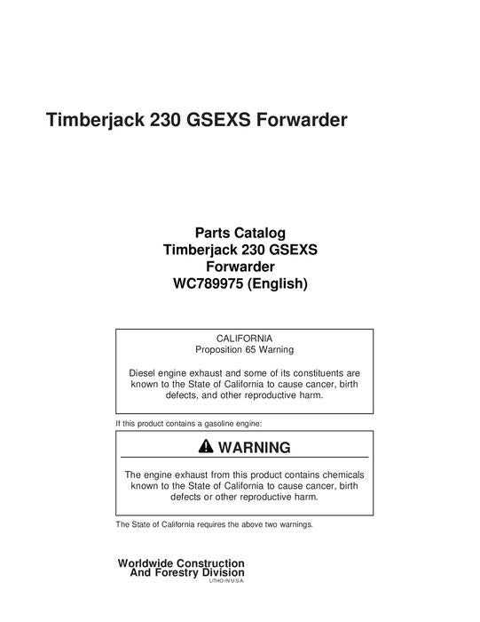 JOHN DEERE 230 FORWARDER PARTS CATALOG MANUAL ser 788918-790028