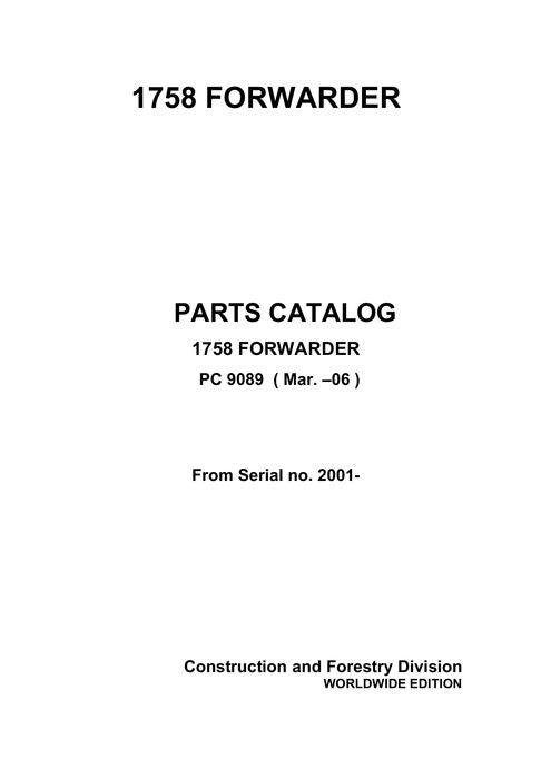 JOHN DEERE 1758 FORWARDER PARTS CATALOG MANUAL