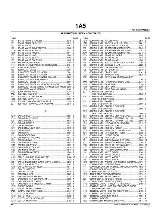 JOHN DEERE 1758 FORWARDER PARTS CATALOG MANUAL