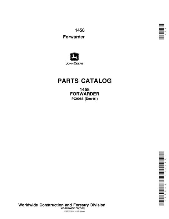 JOHN DEERE 1458 FORWARDER PARTS CATALOG MANUAL