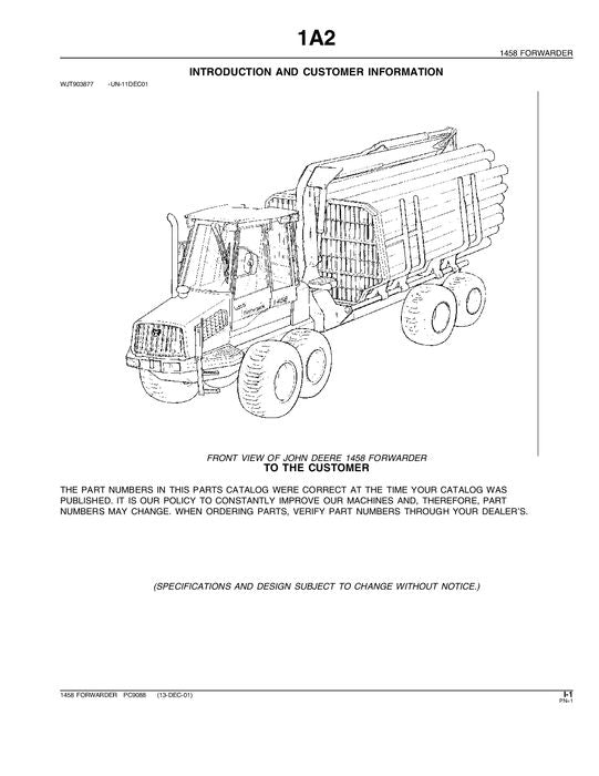 MANUEL DU CATALOGUE DES PIÈCES DU TRANSPORTEUR JOHN DEERE 1458