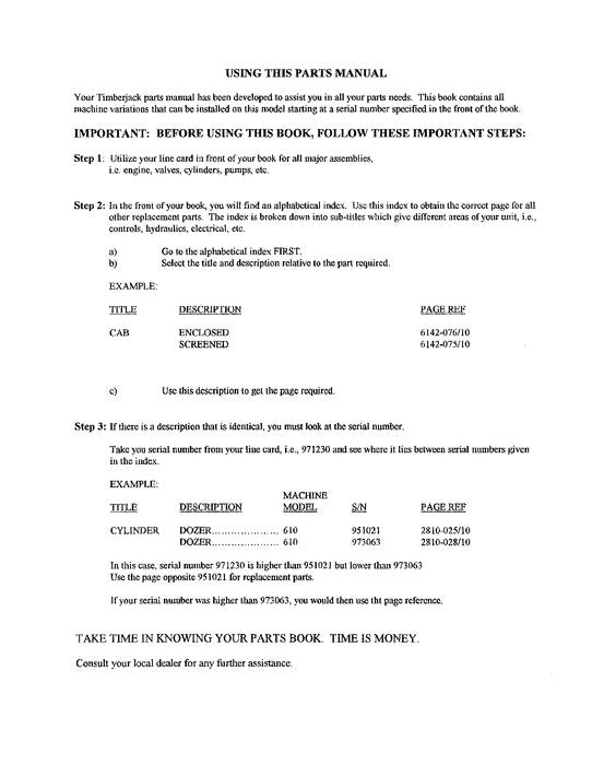 MANUEL DU CATALOGUE DES PIÈCES DU TRANSPORTEUR JOHN DEERE 610 993335-999999