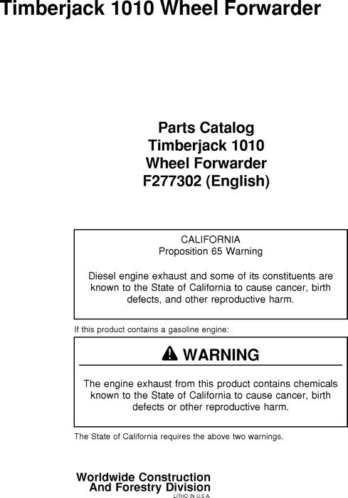 JOHN DEERE 1010 FORWARDER PARTS CATALOG MANUAL SER.1010458–10101620