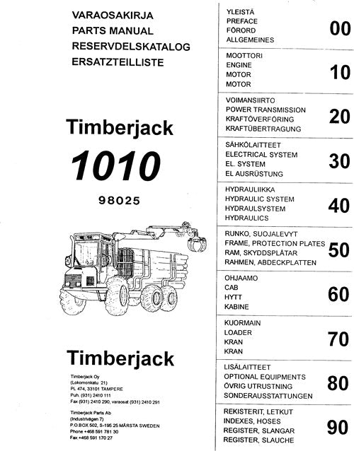 JOHN DEERE 1010 FORWARDER PARTS CATALOG MANUAL SER.1010458–10101620