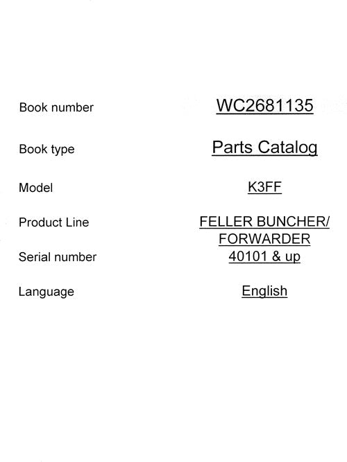 JOHN DEERE K3FF FORWARDER PARTS CATALOG MANUAL