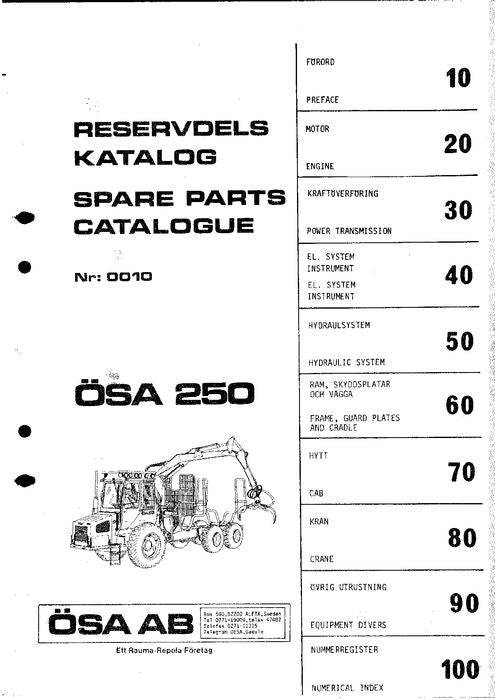 MANUEL DU CATALOGUE DES PIÈCES DU TRANSPORTEUR JOHN DEERE 250 ÖSA Ser. N°10 / 1981