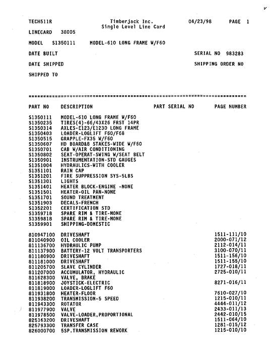 MANUEL DU CATALOGUE DES PIÈCES DU TRANSPORTEUR JOHN DEERE 610 SN 983283