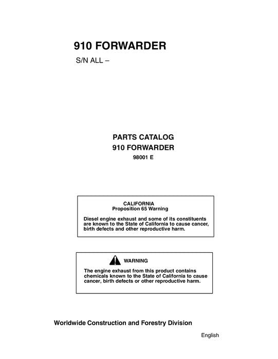 JOHN DEERE 910 FORWARDER PARTS CATALOG MANUAL ALL 910 MODELS