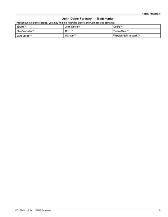 MANUEL DU CATALOGUE DES PIÈCES DU TRANSPORTEUR JOHN DEERE 1210E IT4 T2 ser. 001501-