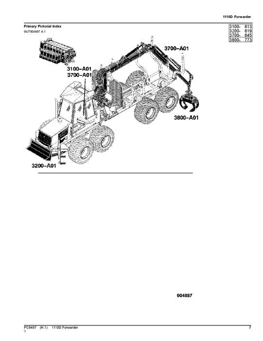 JOHN DEERE 1110D T3 FORWARDER PARTS CATALOG MANUAL