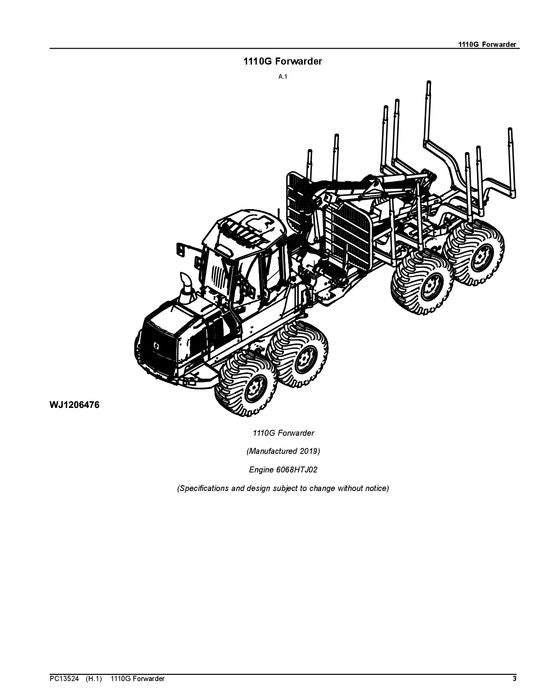 JOHN DEERE 1110E IT4 T2 FFC FORWARDER PARTS CATALOG MANUAL 1WJ1110G_C004459