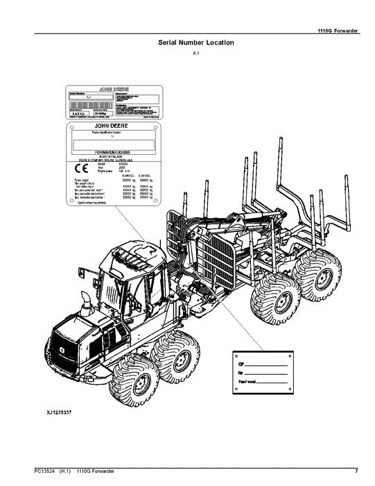 JOHN DEERE 1110E IT4 T2 FFC FORWARDER PARTS CATALOG MANUAL 1WJ1110G_C004459