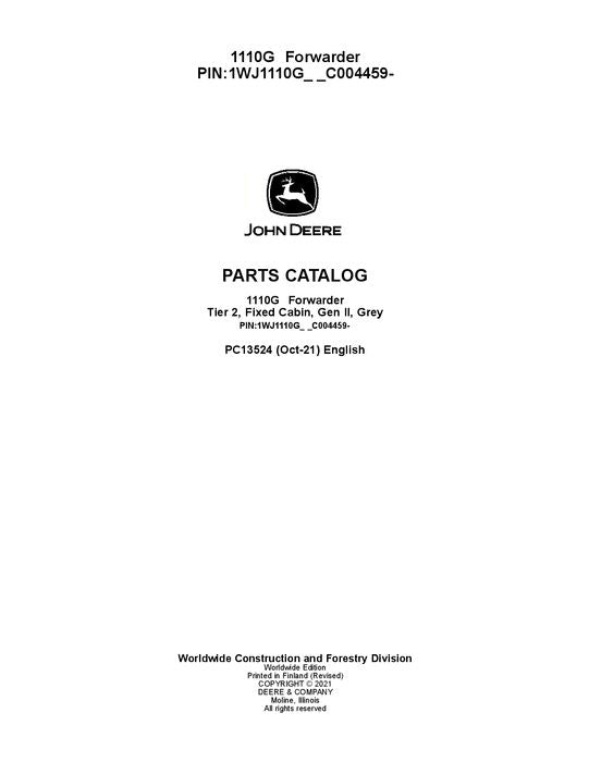 JOHN DEERE 1110E IT4 T2 FFC FORWARDER PARTS CATALOG MANUAL 1WJ1110G_C004459