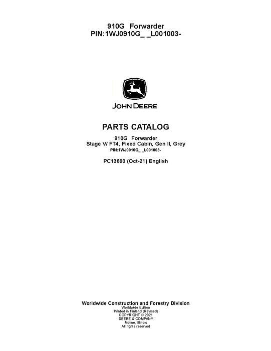 MANUEL DU CATALOGUE DES PIÈCES DU TRANSPORTEUR JOHN DEERE 910G 1WJ0910G_ _L001003-