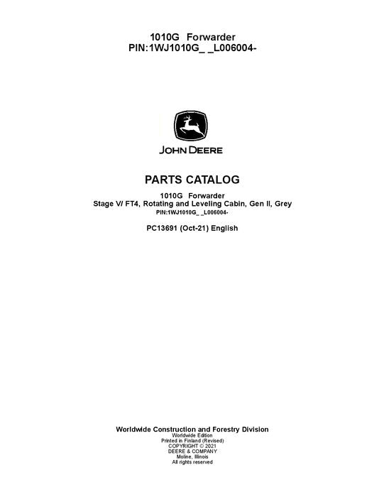 JOHN DEERE 1010G FORWARDER PARTS CATALOG MANUAL 1WJ1010G_L006004