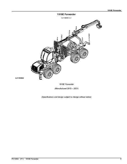 JOHN DEERE 1910E T2 FORWARDER PARTS CATALOG MANUAL 001465-