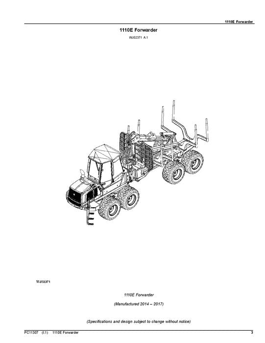 JOHN DEERE 1110E IT4 T2 FFC FORWARDER PARTS CATALOG MANUAL ser. 003801-