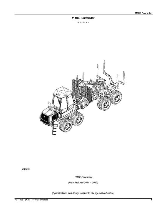 JOHN DEERE 1110E IT4 FFC FORWARDER ERSATZTEILKATALOGHANDBUCH