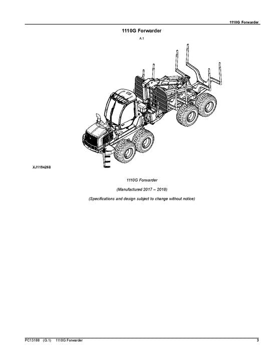 JOHN DEERE 1110G FT4 RL FORWARDER PARTS CATALOG MANUAL ser.004201-