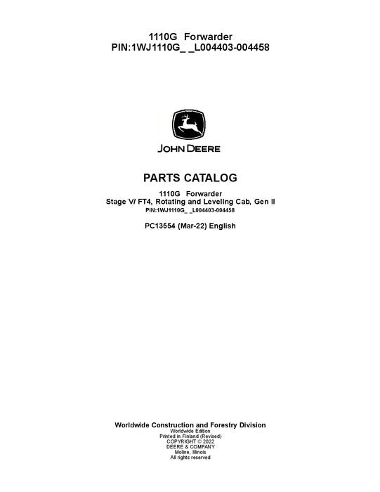 JOHN DEERE 1110G FT4 RL FORWARDER PARTS CATALOG MANUAL 1WJ1110G_ F002517-