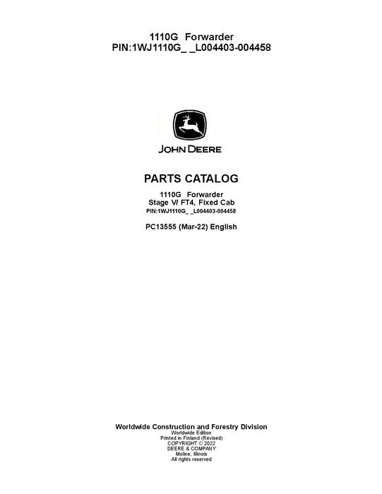 JOHN DEERE 1110G FT4 FFC FORWARDER PARTS CATALOG MANUAL 1WJ1110G _F002517-