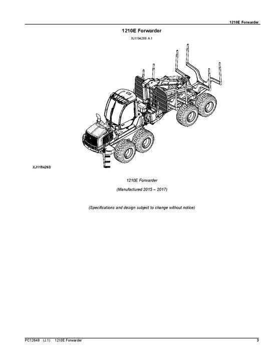 JOHN DEERE 1210E IT4 FORWARDER PARTS CATALOG MANUAL ser.001698-