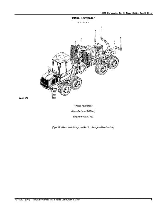 JOHN DEERE 1910E FORWARDER-TEILEKATALOGHANDBUCH PC16017