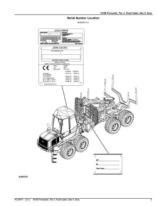 JOHN DEERE 1910E FORWARDER-TEILEKATALOGHANDBUCH PC16017