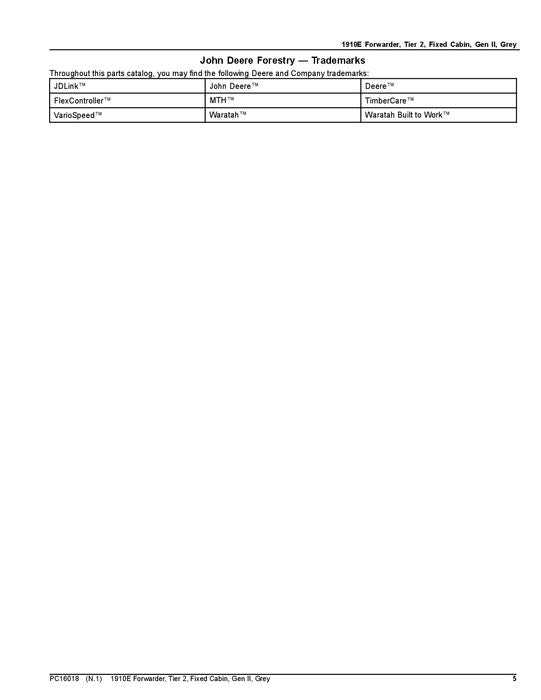 MANUEL DU CATALOGUE DES PIÈCES DU TRANSPORTEUR JOHN DEERE 1910E PC16018