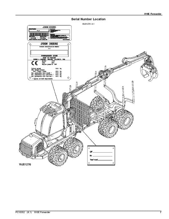 JOHN DEERE 810E T3 FORWARDER PARTS CATALOG MANUAL 002503-002736