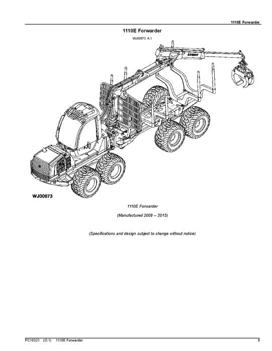 JOHN DEERE 1110E T3 FORWARDER PARTS CATALOG MANUAL