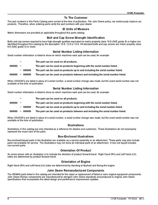 JOHN DEERE 1210E T3 FORWARDER PARTS CATALOG MANUAL